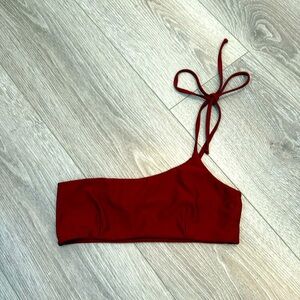 Honey Swim Burgundy Red One Shoulder Tie Bandeau Bikini Swim Top Size Small